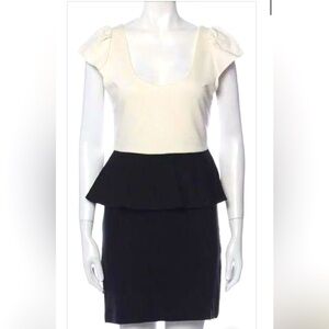 Alice + Olivia sz 2 Peplum Sexy Work Dress Cream Top Black Pencil Skirt Dress